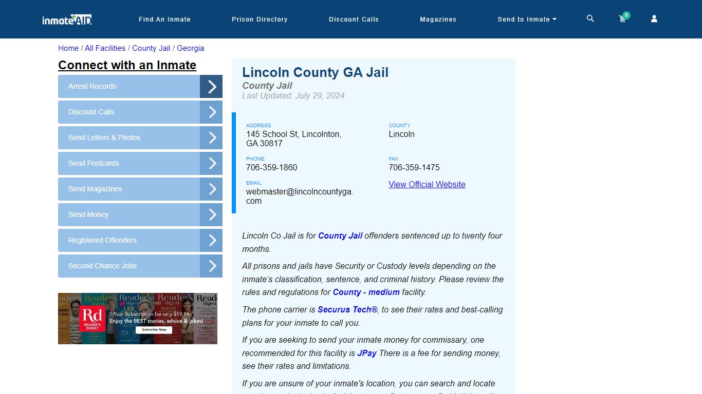 Lincoln County GA Jail - Inmate Locator